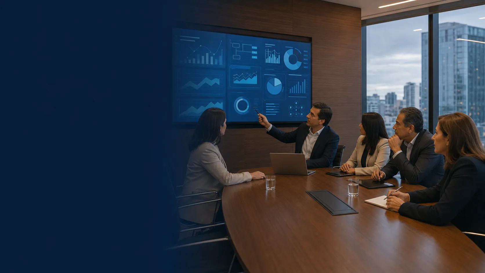 Directivos revisando información de Bluudek ERP